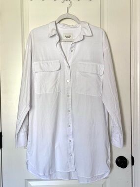 Abercrombie & Fitch White Collared Shirt Dress  - Classic Button Front